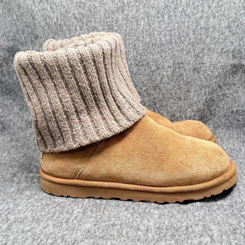 UGG Womens 8 Chestnut Suede Knit Cuff‎ Boot 1003175 Sheepskin Lined Cozy